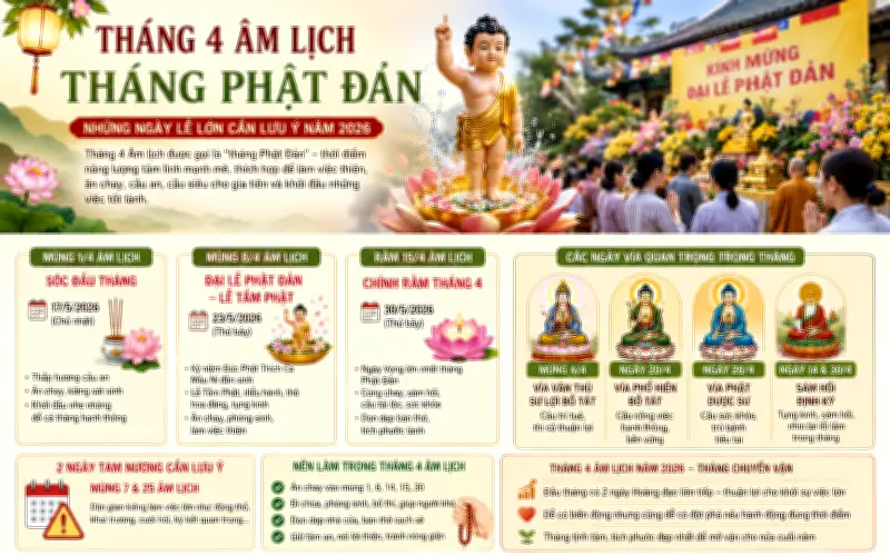 Tháng 4 âm lịch năm 2026 có nhiều ngày tốt hiếm gặp, ai muốn cầu an cầu tài nên lưu ý