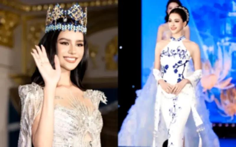 Tiểu Vy đọ sắc cùng đương kim Miss World Opal Suchata tại sự kiện khởi động Miss World 2026
