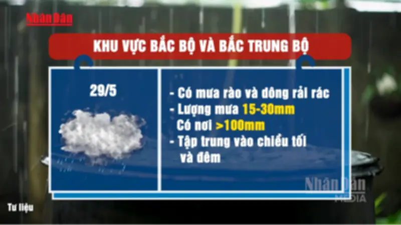 Video cảnh báo mưa lớn cục bộ ở Bắc Bộ, Tây Nguyên và Nam Bộ, có nơi mưa rất to trên 100mm