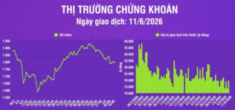 Chứng khoán ngày 11/6: VN-Index giảm 5,10 điểm, khối lượng giao dịch thấp
