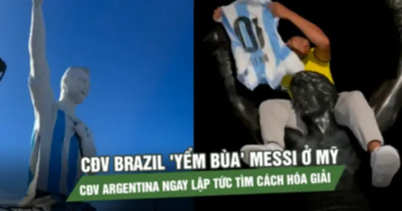 CĐV Brazil 'yểm bùa' Messi bằng tượng Rocky, Argentina dựng tượng khổng lồ hóa giải