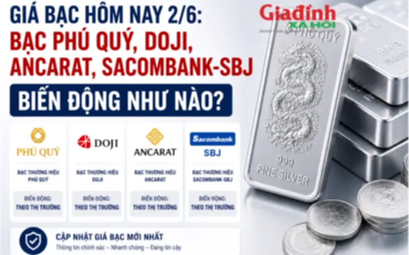 Giá bạc hôm nay 2/6: Bạc Phú Quý, DOJI, Ancarat, Sacombank, SBJ biến động ra sao?