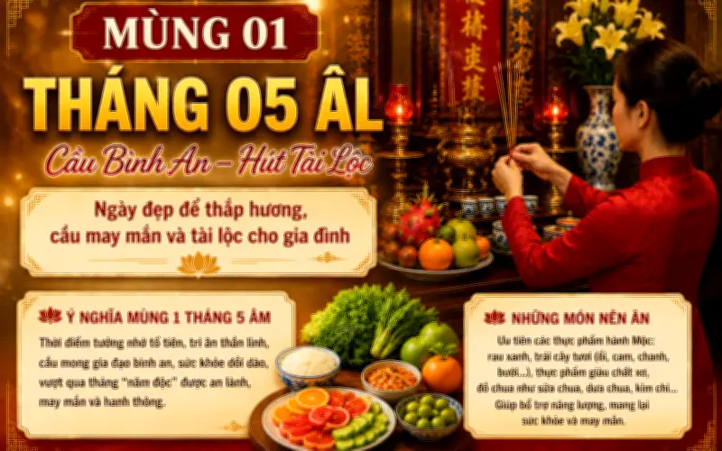 Mùng 1 tháng 5 âm lịch 2026 thắp hương giờ đẹp, điều cần làm để may mắn
