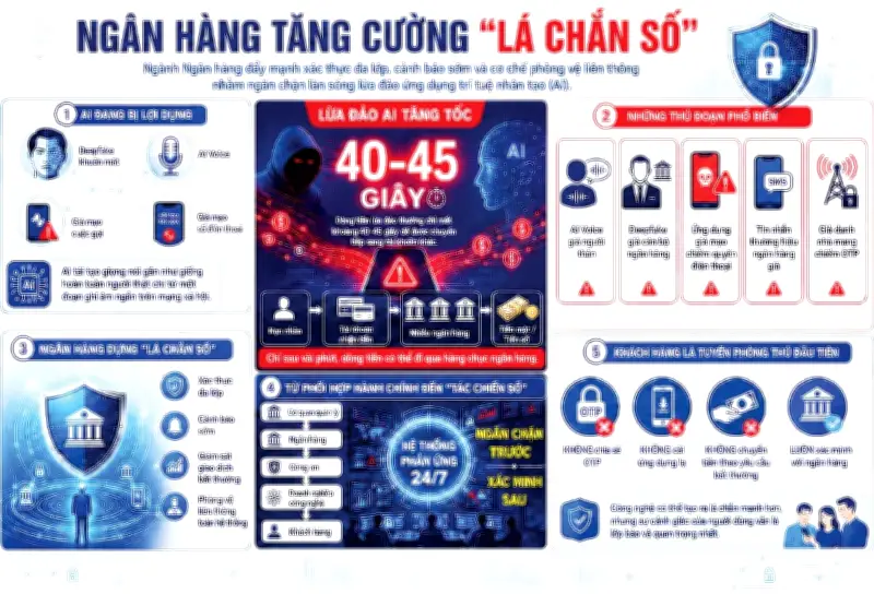Ngành ngân hàng xây 'lá chắn chung' chống lừa đảo AI tinh vi