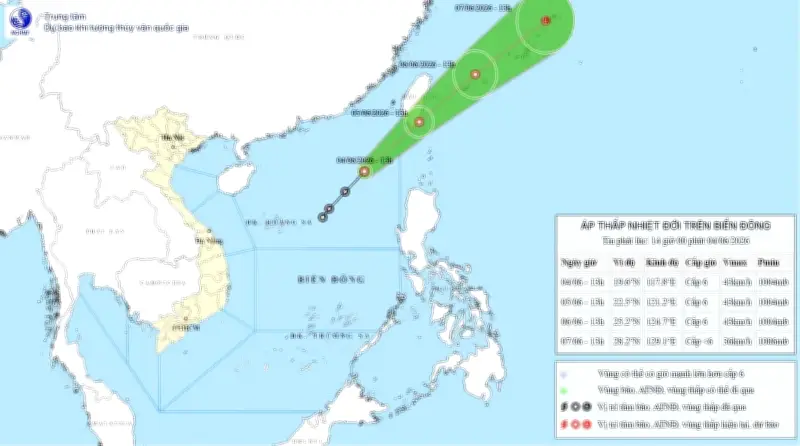 Áp thấp nhiệt đới đổi hướng, cách Hoàng Sa khoảng 650 km
