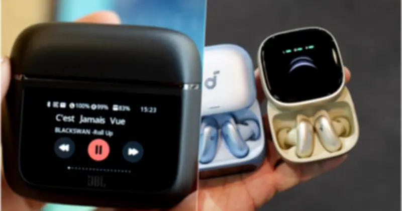 So sánh Anker Soundcore Liberty 5 Pro Max và JBL Tour Pro 3: Màn hình cảm ứng trên hộp sạc