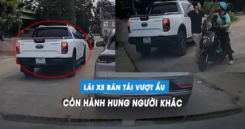 Tài xế bán tải vượt ẩu lấn làn, hành hung người khác tại Hà Nội