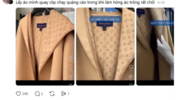 Tiệm giặt V.G tại Hà Nội bị tố làm mất áo hiệu 60 triệu, áo LV 150 triệu biến dạng