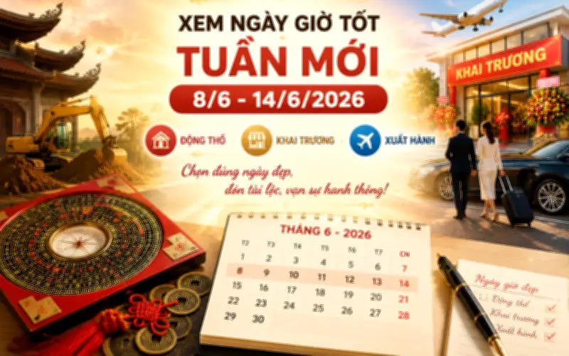 Tuần mới 8-14/6/2026: Ngày đẹp động thổ, khai trương, xuất hành