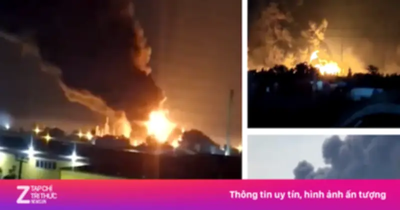 Video lửa bùng lên tại nhà máy lọc dầu Nga sau đòn tập kích Ukraine