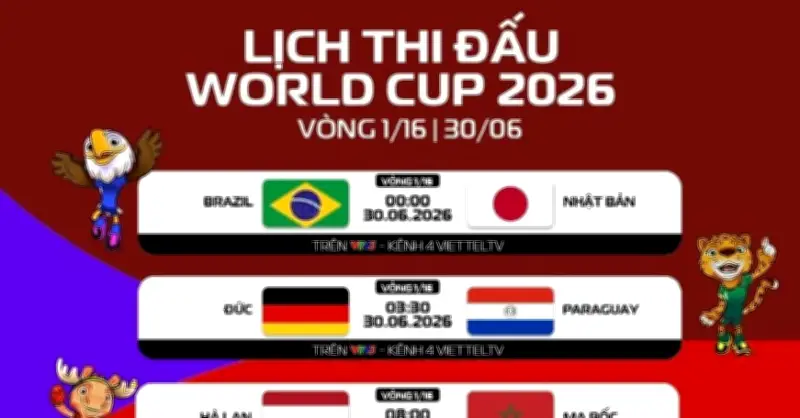 VTV5, VTV6 trực tiếp vòng 1/16 World Cup 2026 hôm nay
