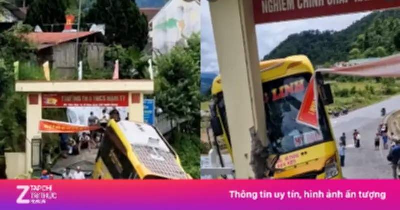 Xe giường nằm mất phanh lao vào cổng trường ở Tuyên Quang