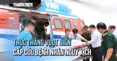 Trực thăng vượt biển cứu nhân viên y tế nhồi máu cơ tim tại nhà giàn DK-1