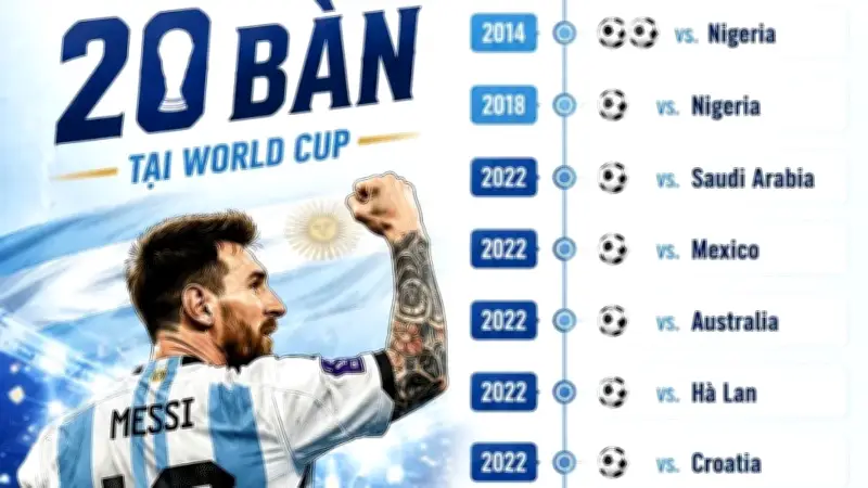 Messi chạm mốc 20 bàn, lập kỳ tích chưa từng có tại World Cup